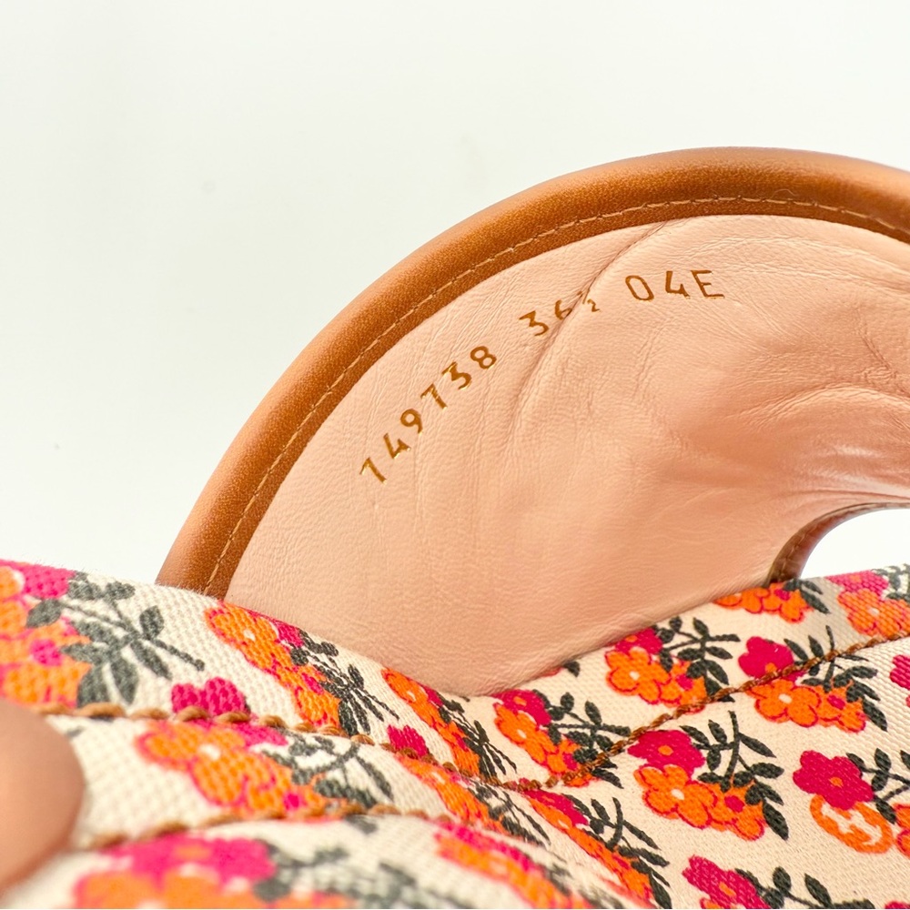 Gucci Tan Raffia Floral Slip-On Heeled Mules - Picture 12 of 13